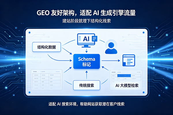 GEO+SEO双友好底层架构示意图：兼顾搜索引擎收录与AI大模型抓取引用