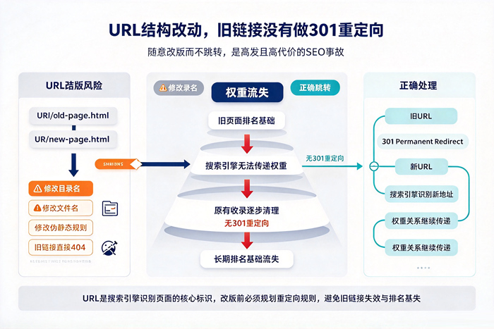 URL结构改动,旧链接没有做301重定向